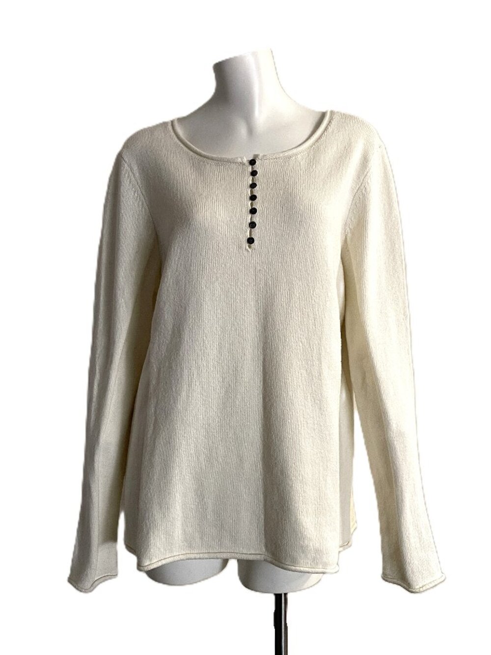 Sundance Homestead Henley Top Women XL Cream Cotton Silk Blend Knit Long Sleeve